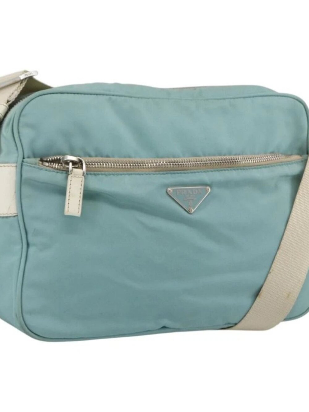 PRADA Shoulder Bag Nylon Light Blue Silver Auth 172476A